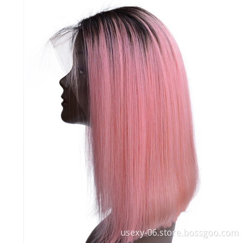 Cheap Raw Virgin Hair Short Bob Wigs Ombre Peruvian Hair Wigs Pink Lace Front Human Hair Wigs For Black Women